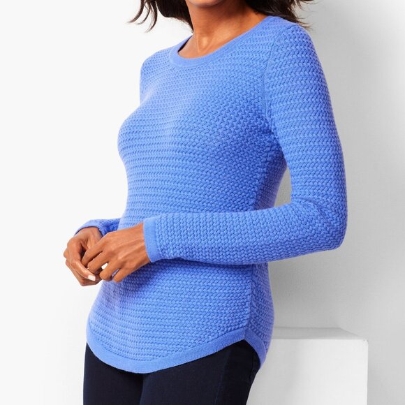 Talbots Blue Basketweave Knit Sweater XL Textured Lambswool Blend Slim Fit - Picture 1 of 8